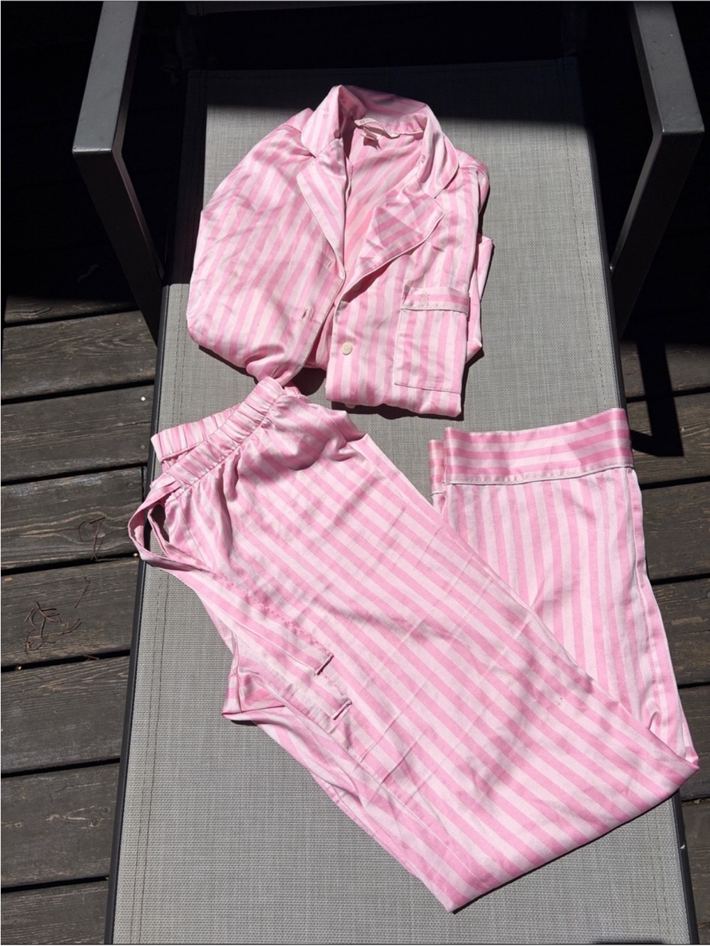 Victoria's Secret Signature Pink Striped Pajama Set Satin